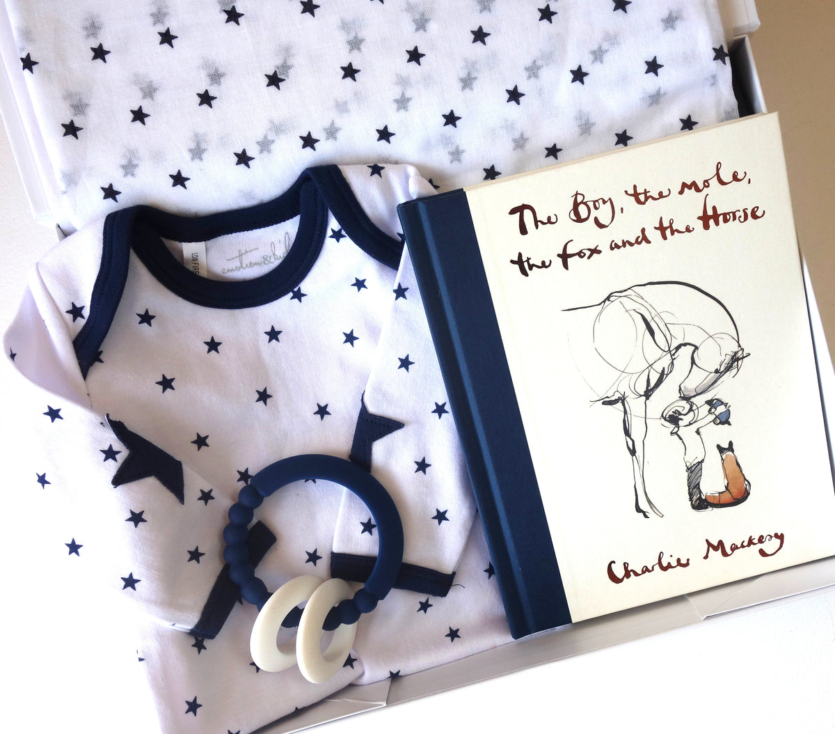 baby boy navy and white baby box with keepsakebook the boy the mole the fox and the horse
