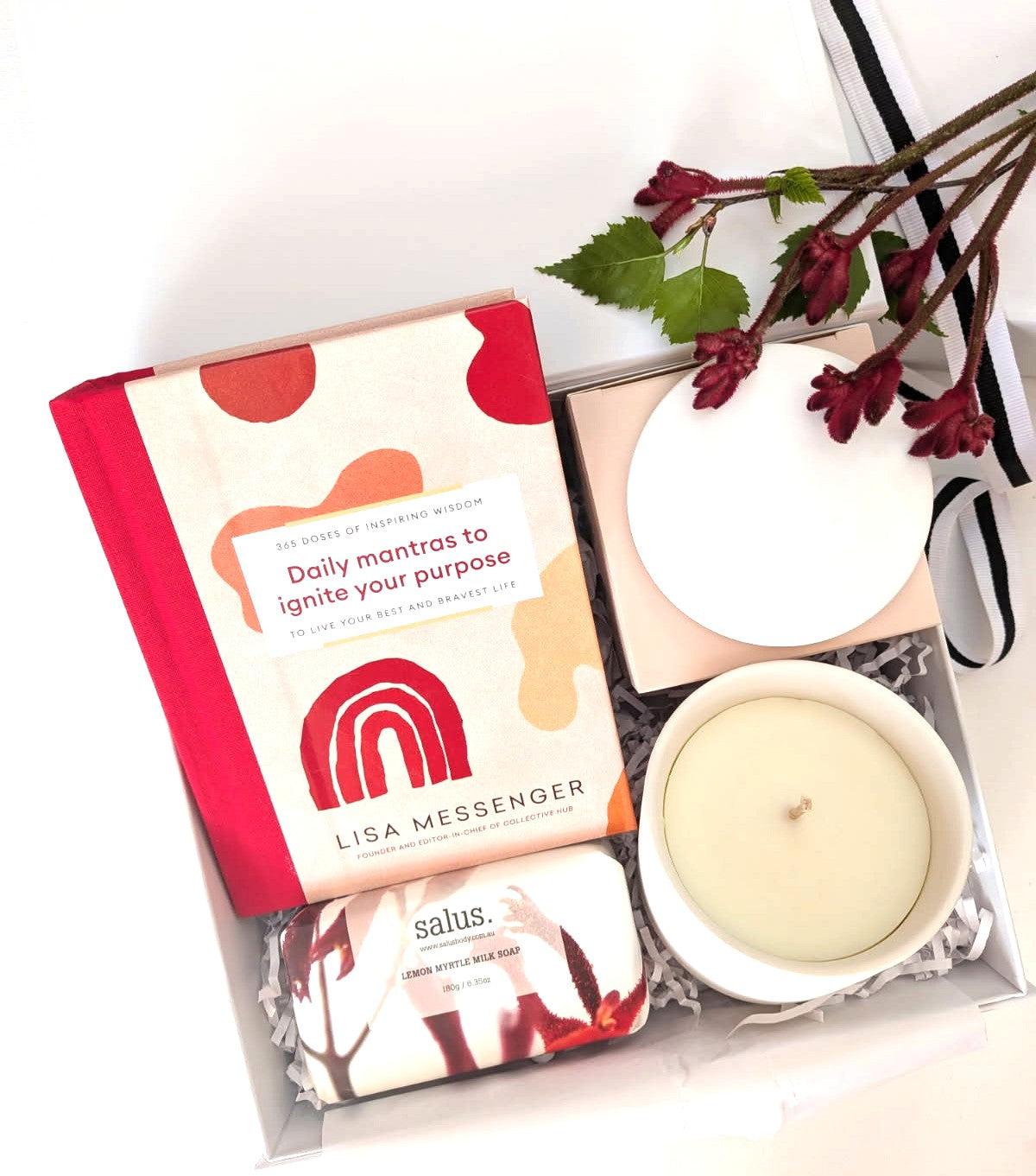 lisa messenger mantras book with luxury eco friendly candle and salus soap