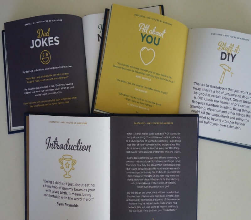 For Dad gift books including Dad Jokes, All About You, and Bluff It DIY with introduction by Ryan Reynolds.